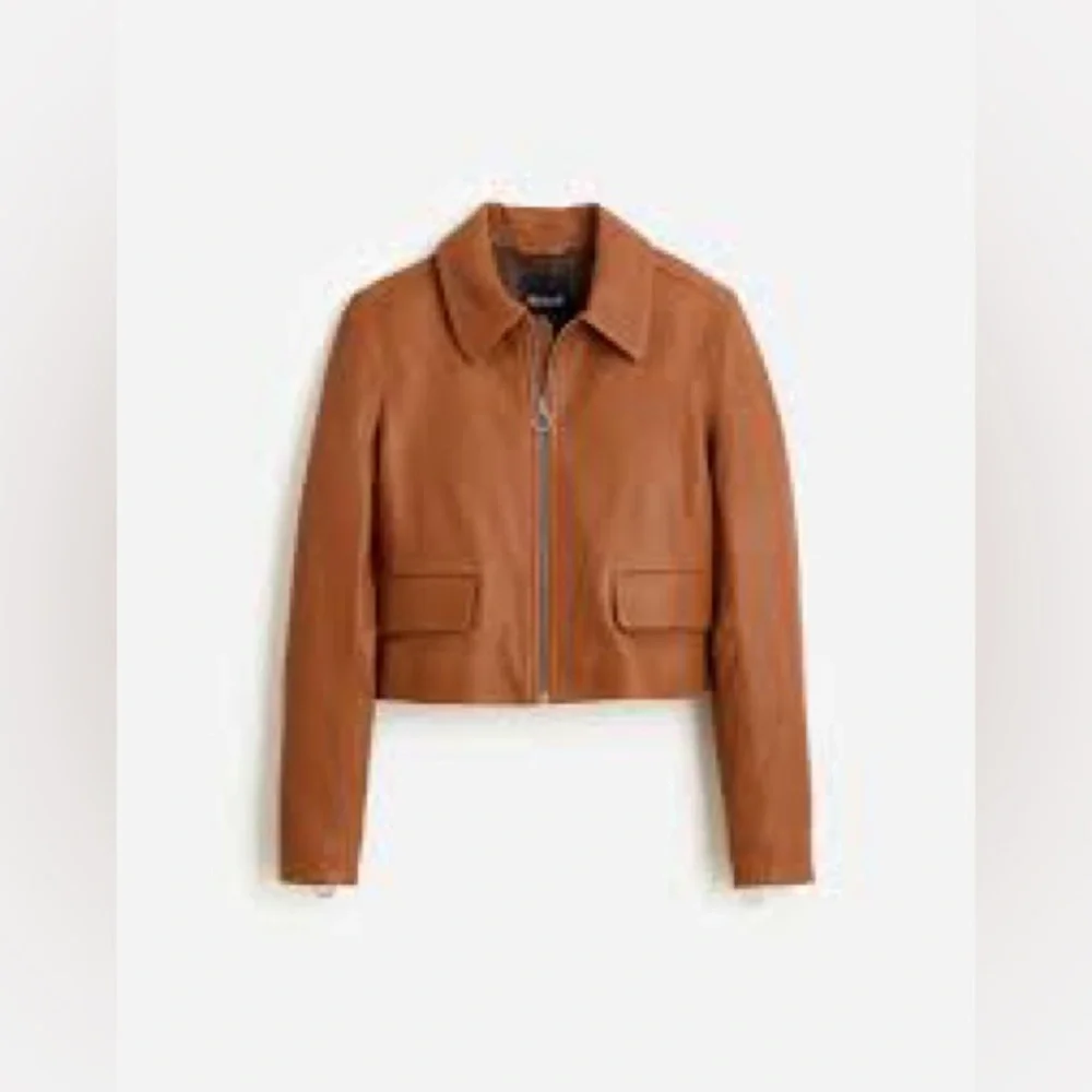 Madewell NWT shrunken zip-front leather jacket in cedar - Picture 7 of 11
